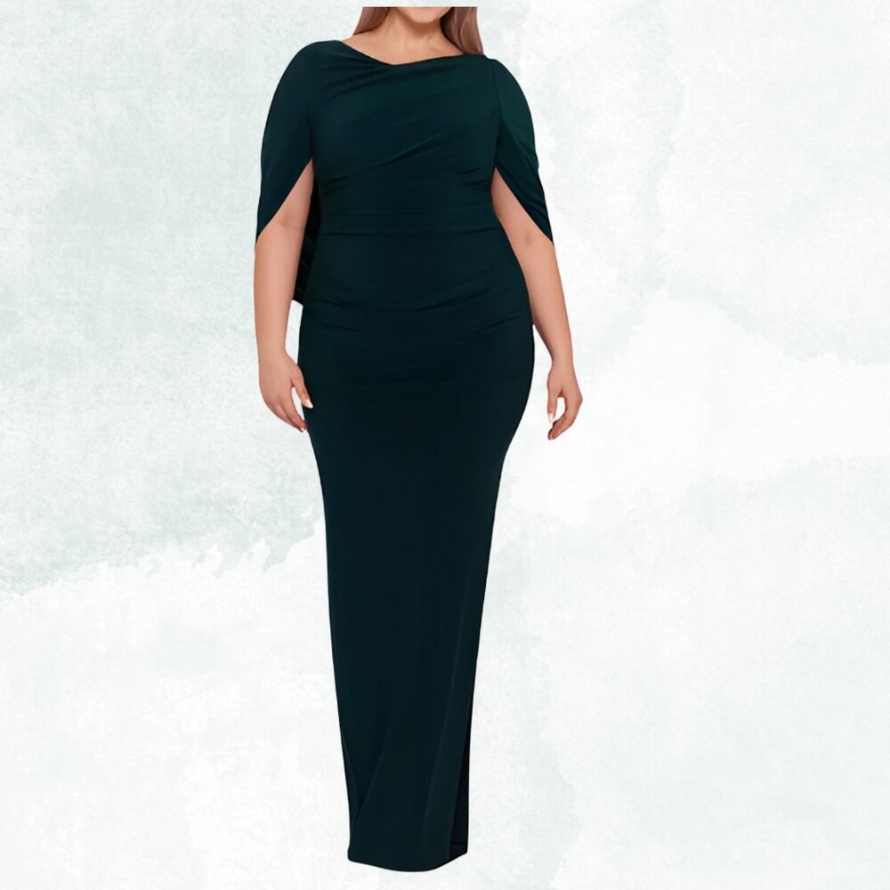 Betsy & Adam Plus Size Ruched Gown Plus Size 22W, Forest Green, New with Tags